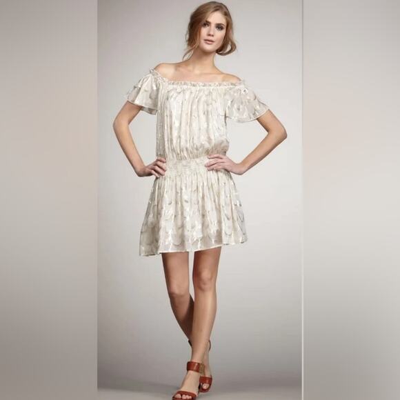 Rachel Zoe Frankie Metallic Silk Chiffon Grecian Peasant Mini Dress 4 - Picture 2 of 12